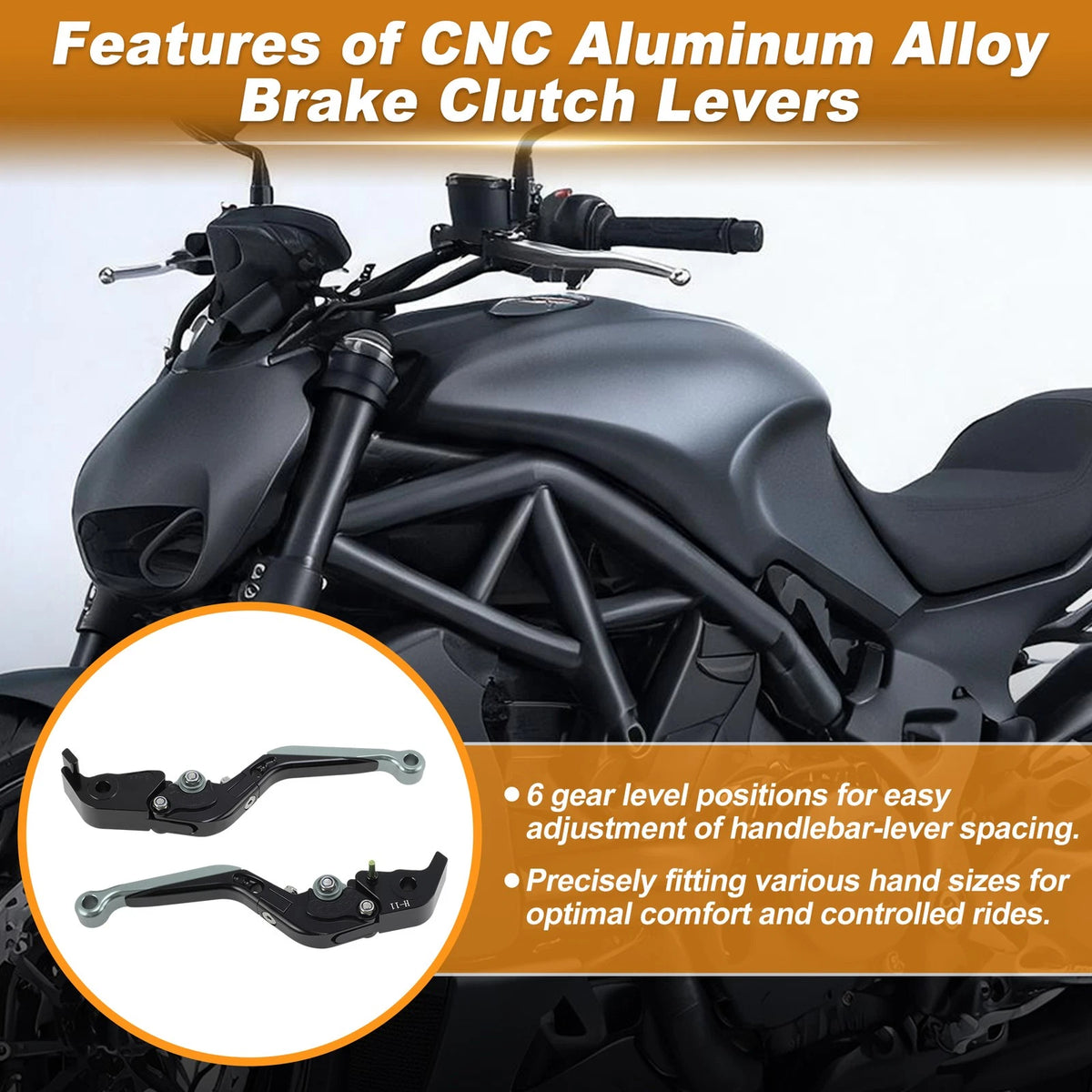Brake Clutch Levers for Ducati Diavel (2011–2022) Black Titanium End 1 Pair