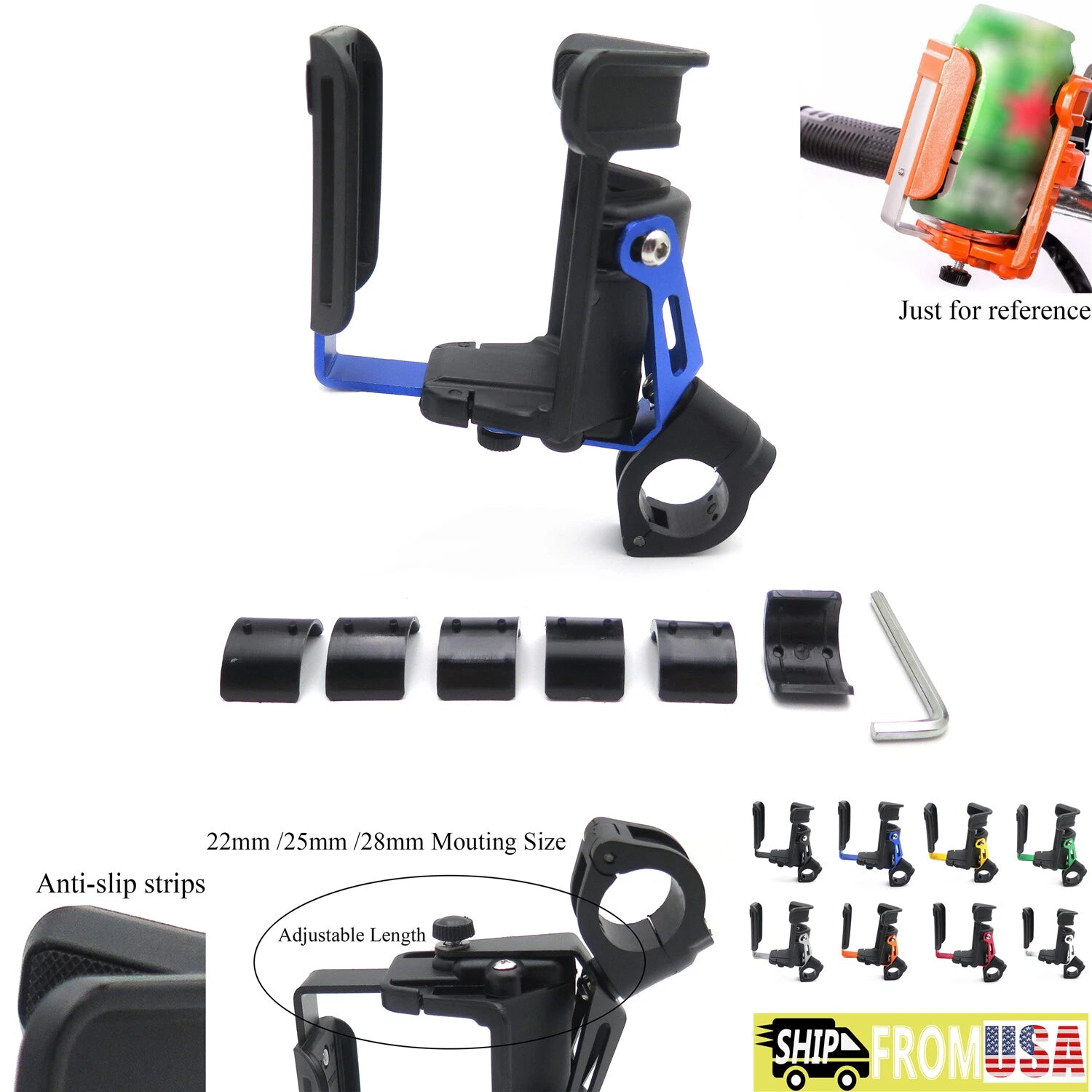 Adjustable Handlebar Cup Holder Mount for Motorcycle Bicycle (22mm 25mm 28mm)