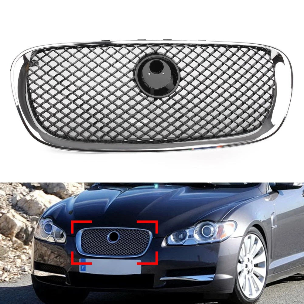 Front Bumper Upper Grille for Jaguar XF (2008–2011) Chrome Black