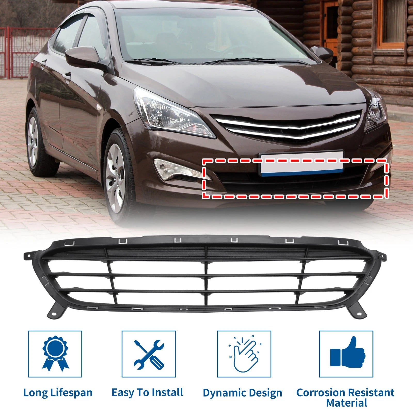 Lower Grille Front Bumper Grille Replacement for Hyundai Accent (2015–2017)