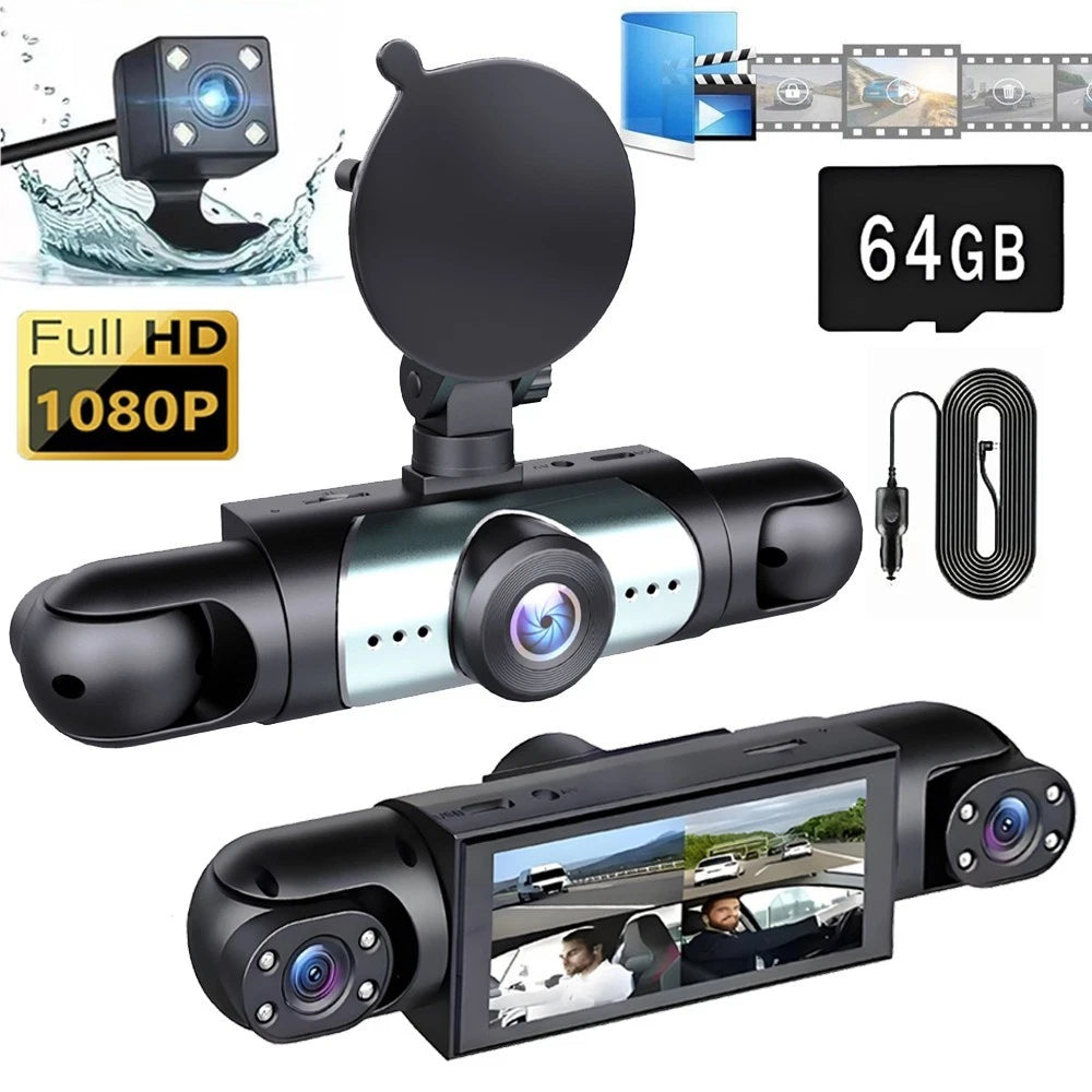 360° Dash Cam 1080P HD Driving Recorder Car Front & Rear Inside 4 Channel Camera