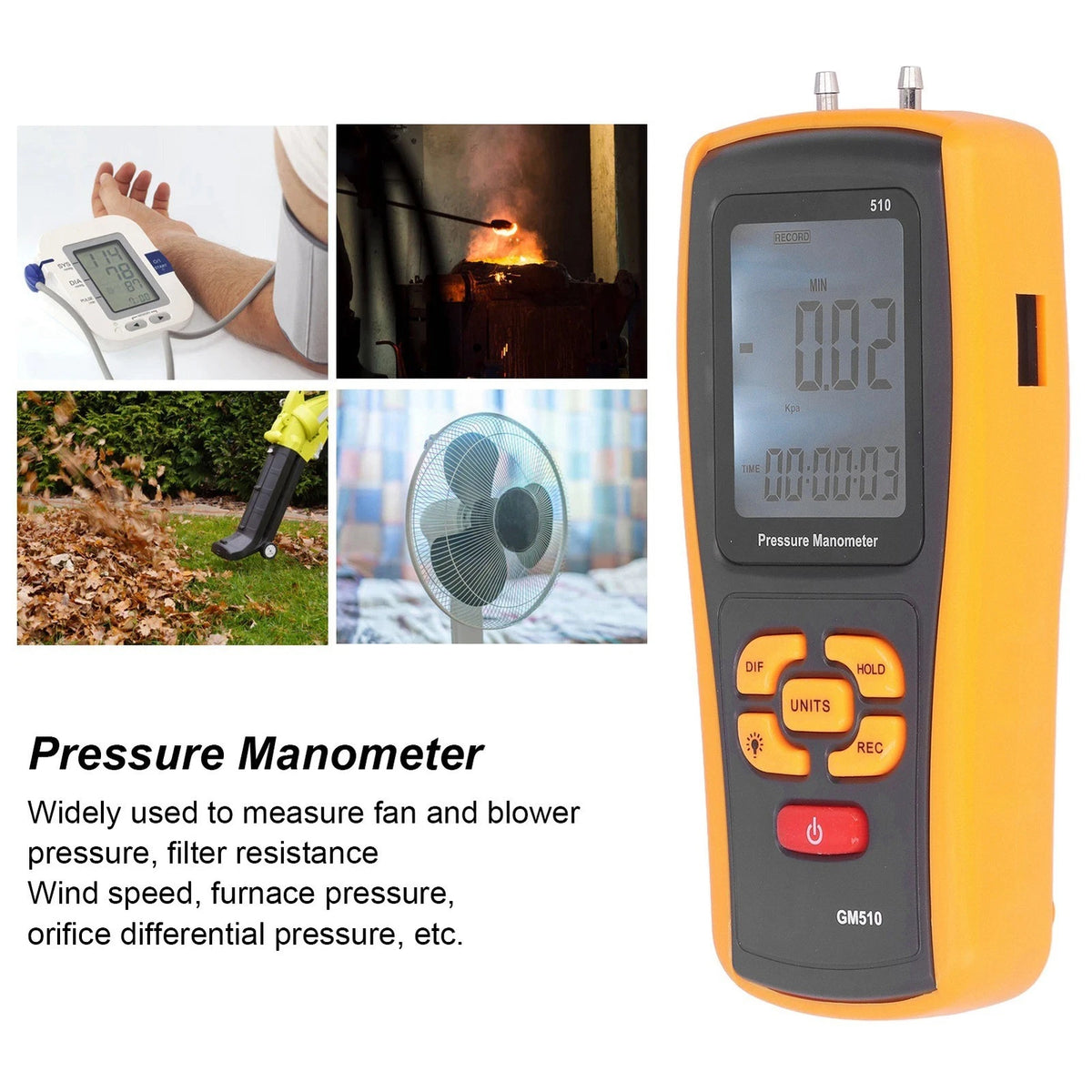 GM510 Handheld Digital Pressure Gauge for Combustion Use