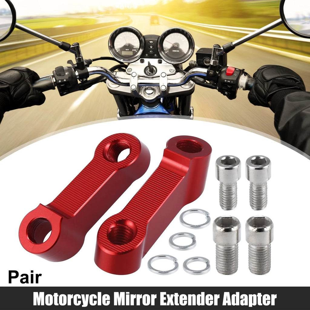 Mirror Extender Adapter Pair 8mm 10mm for Honda Yamaha Motorcycle (Red)