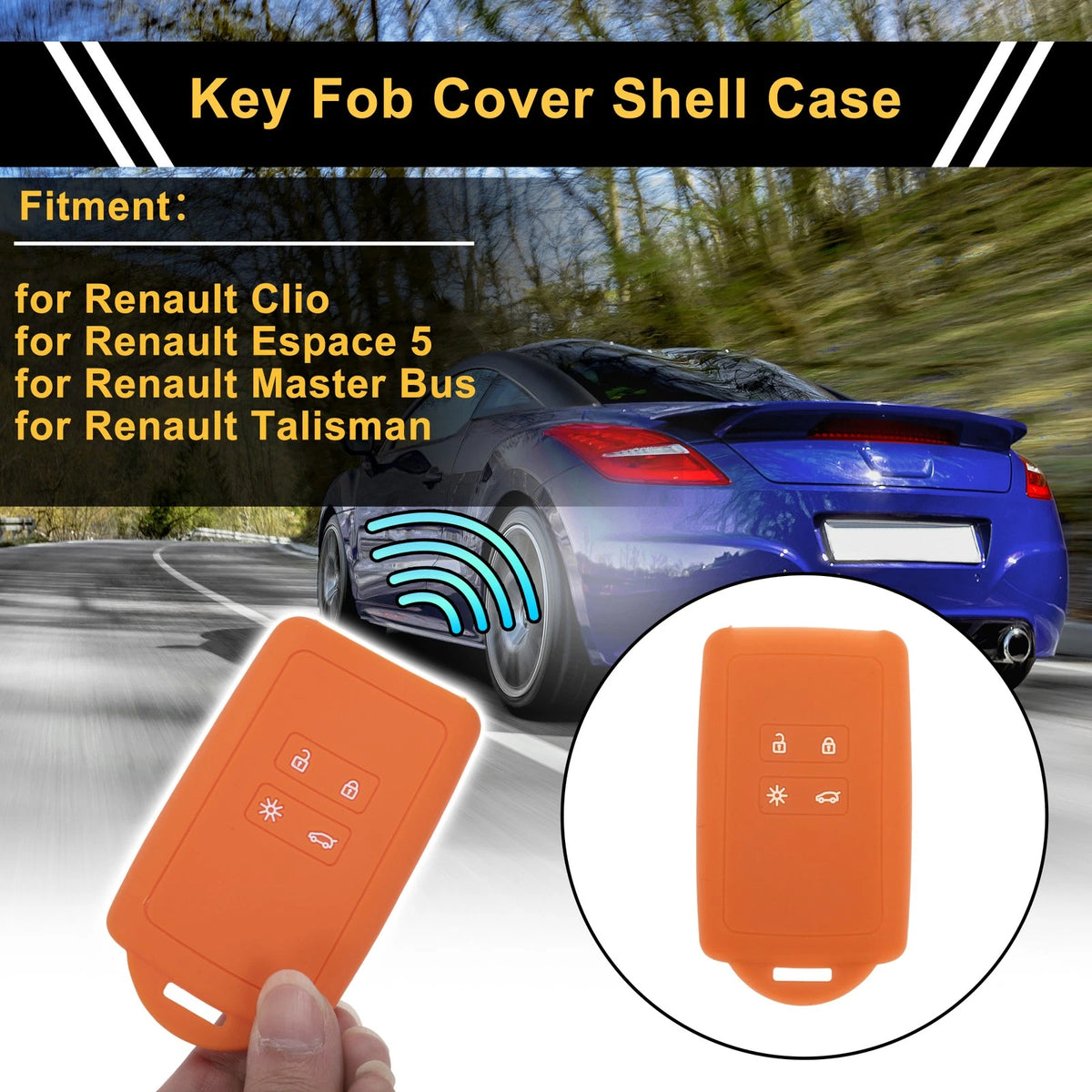 Orange TPU Car Key Case for Renault Clio (2012–2019)