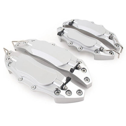 Set of 4 3D Metal Brake Caliper Covers for Universal Fit (Front & Rear) Silver