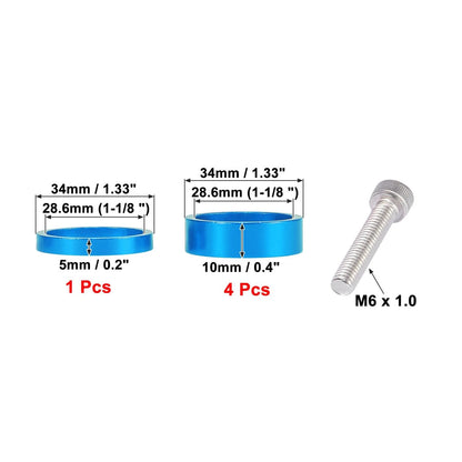 Bicycle Headset Spacer Set Aluminum Alloy 28.6mm for 1 1/8 in Blue (Fits)