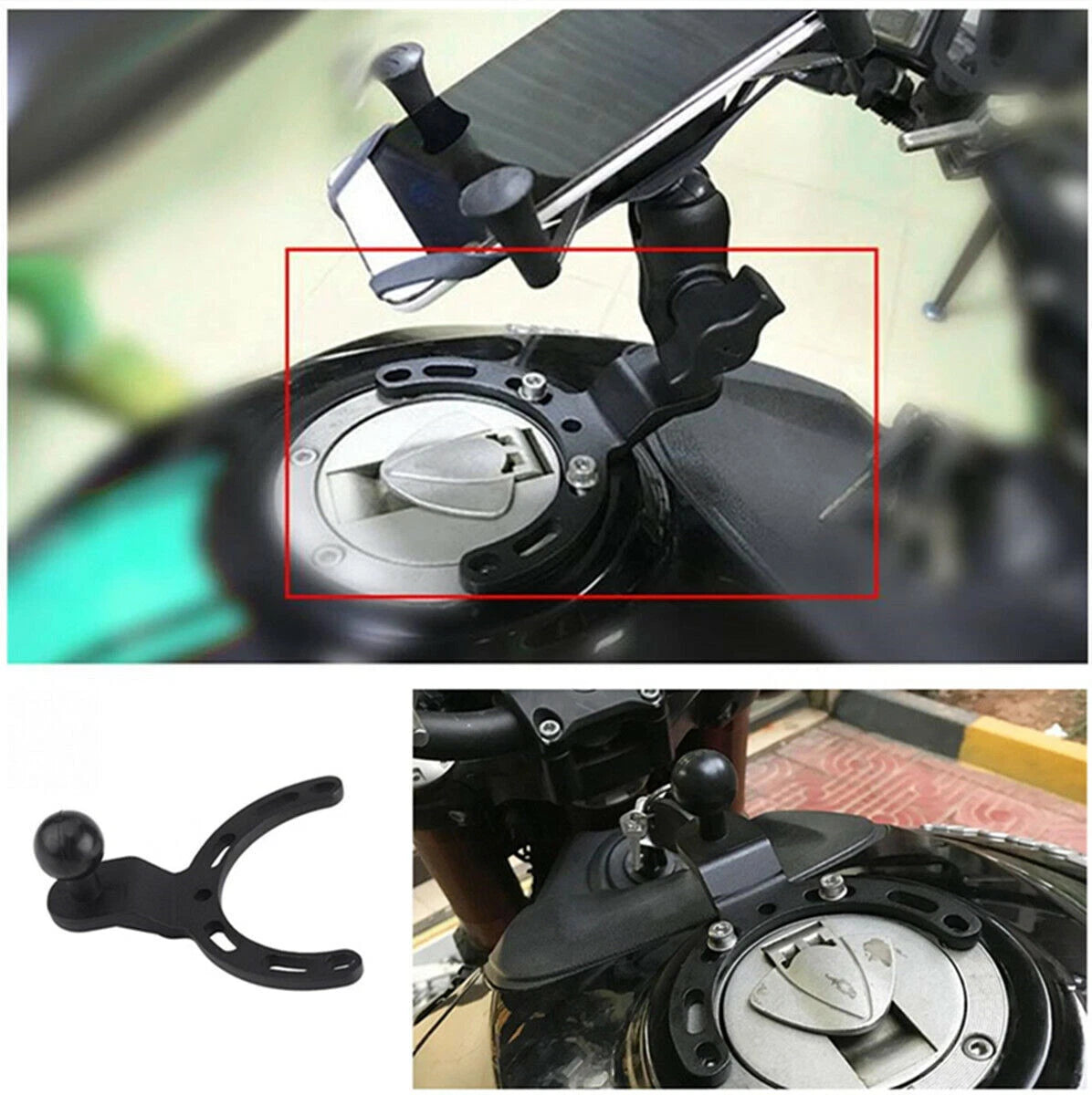 Motorcycle Tank Cap Ball Head GPS Phone MP3 Bracket with Bolts & Washers