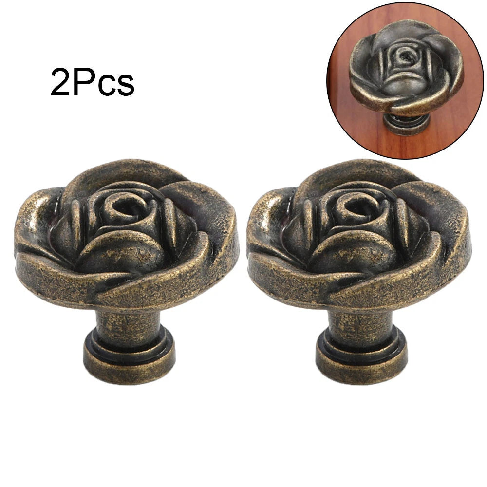 2X Vintage Rose Door Pull Handles for Kitchen Cupboard Drawer