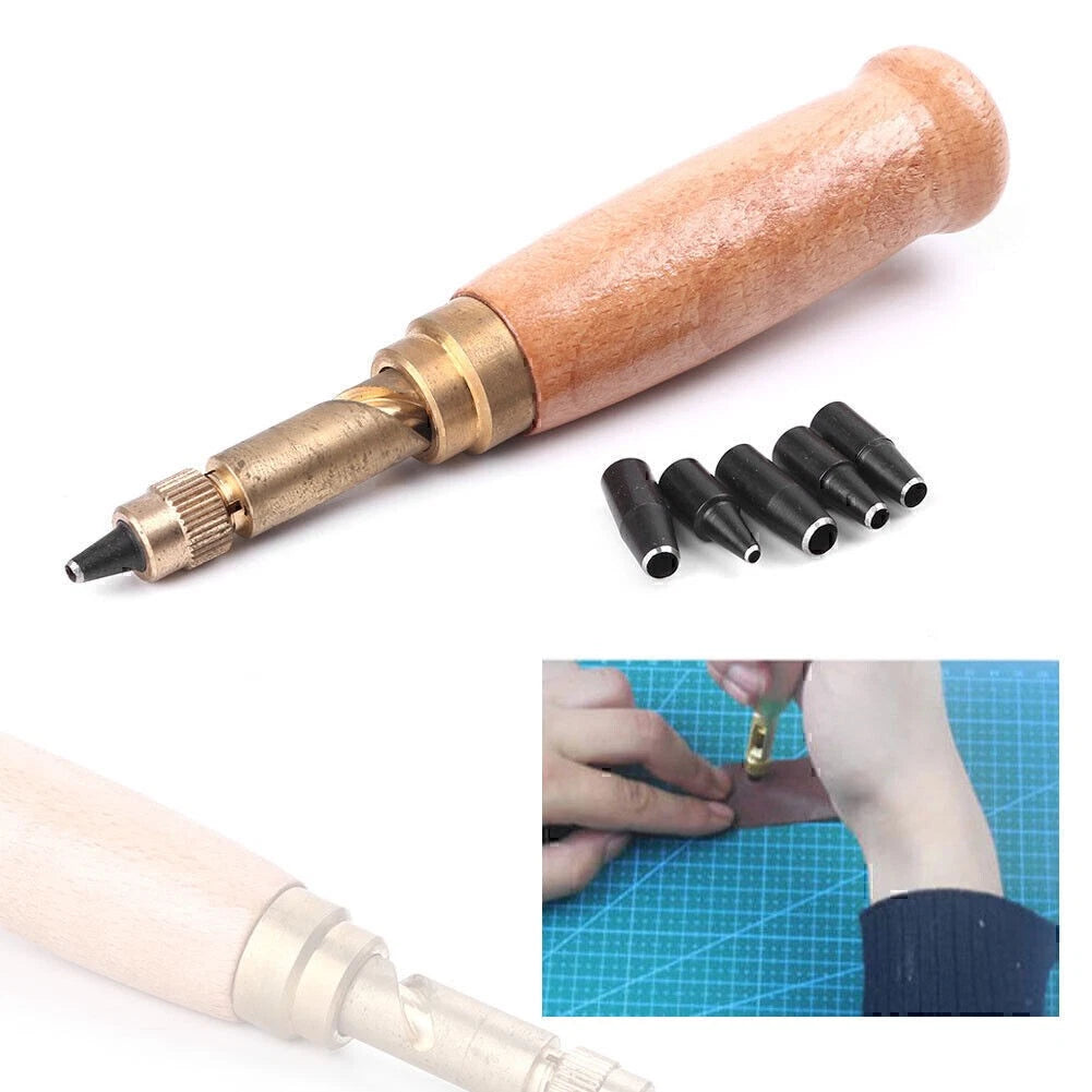 Screw Hole Punch/auto Leather Tool Book Drill 6 Tips Sizes 1.5-4mm