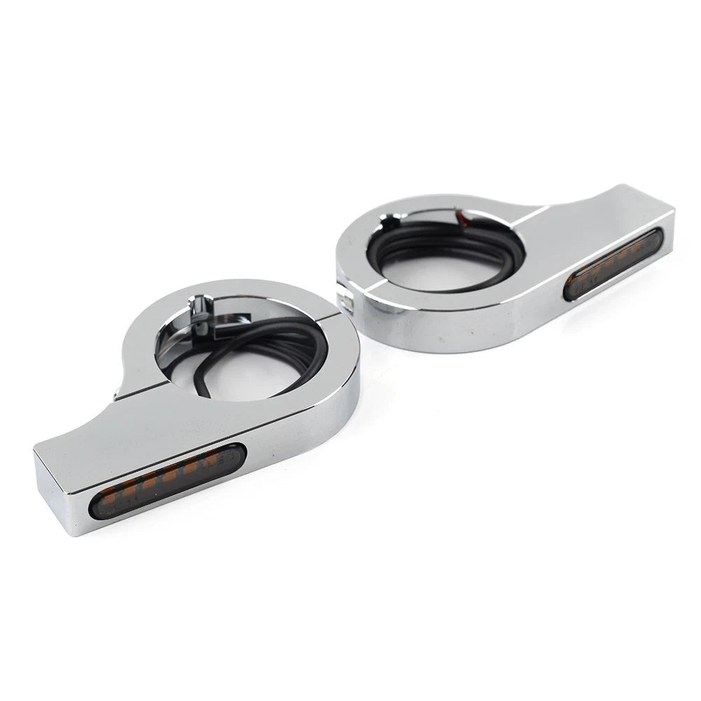 Chrome LED Fork Indicator Turn Signal Light for Harley Yamaha