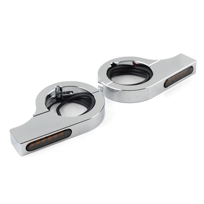 Chrome LED Fork Indicator Turn Signal Light for Harley Yamaha