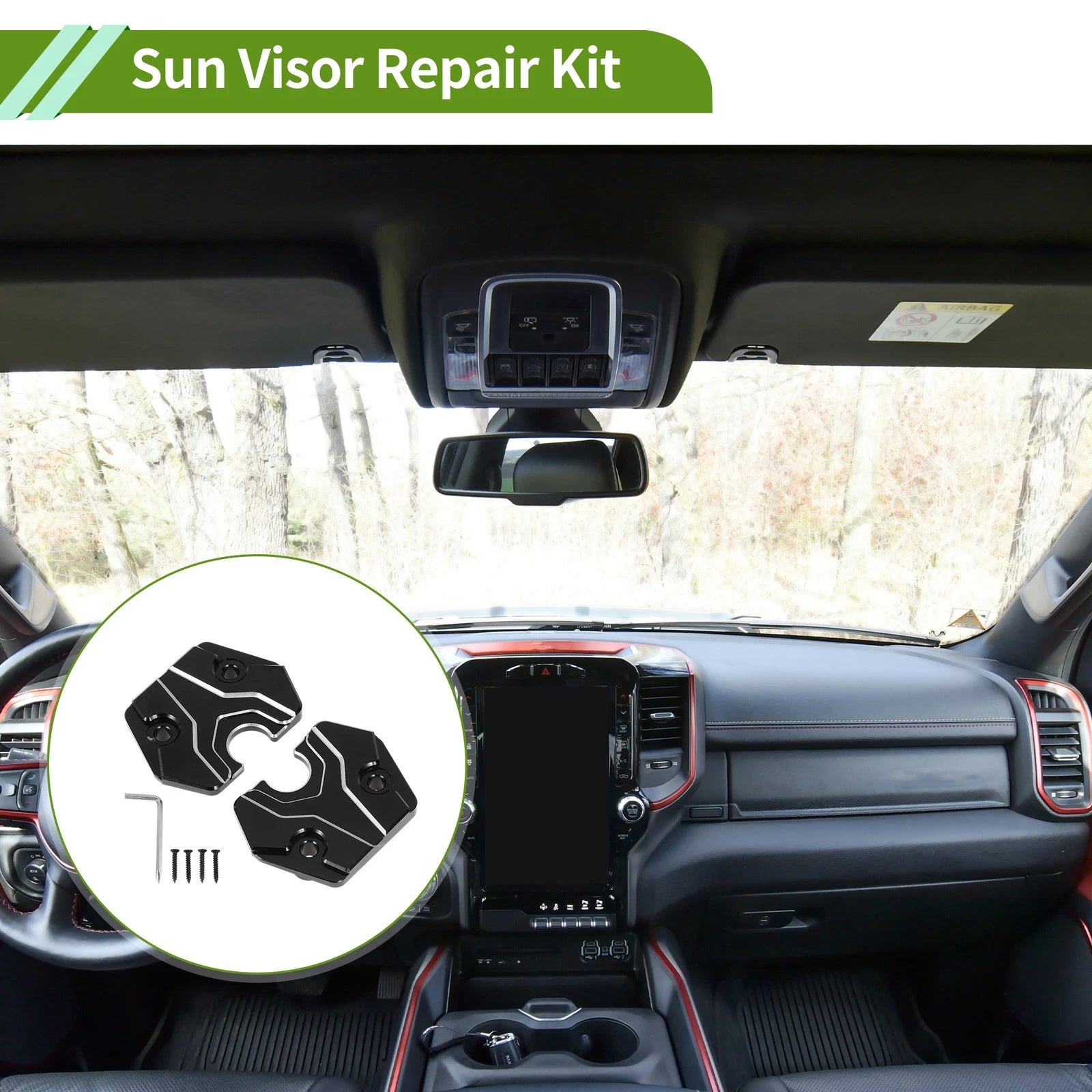 Set Sun Visor Repair Kit for Dodge Ram 1500 Trucks (2019–2023) Black