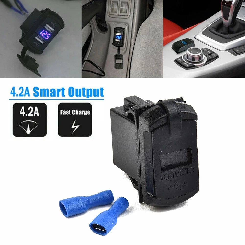 Dual USB Rocker Switch Panel Socket for Car Boat (12V 24V)