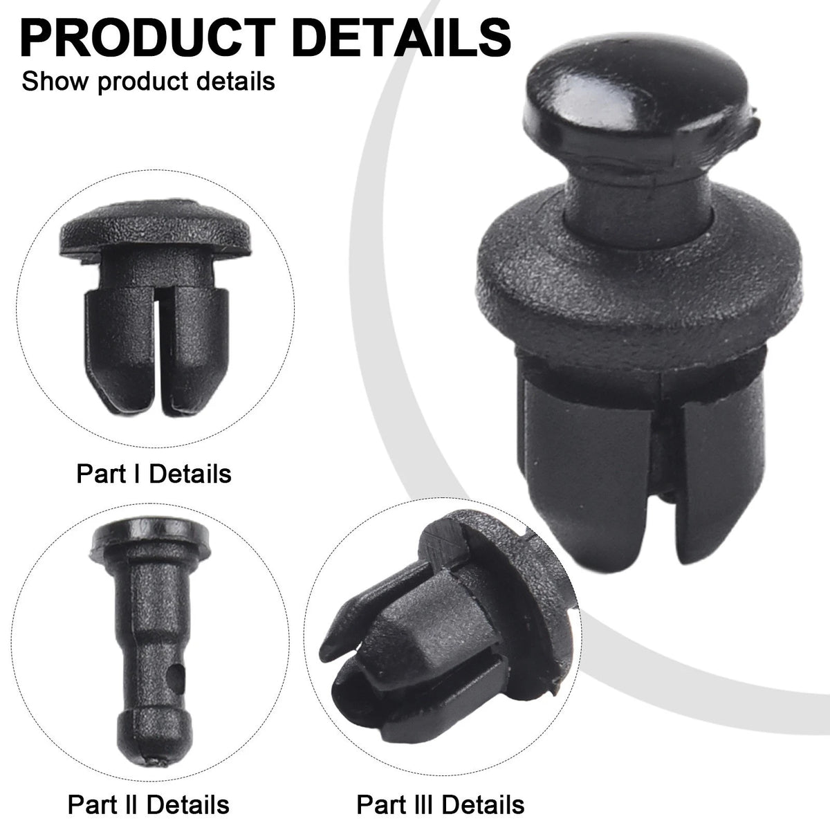 Set of 10 Car Fairing Clips for Bodywork (8mm Hole, Black)