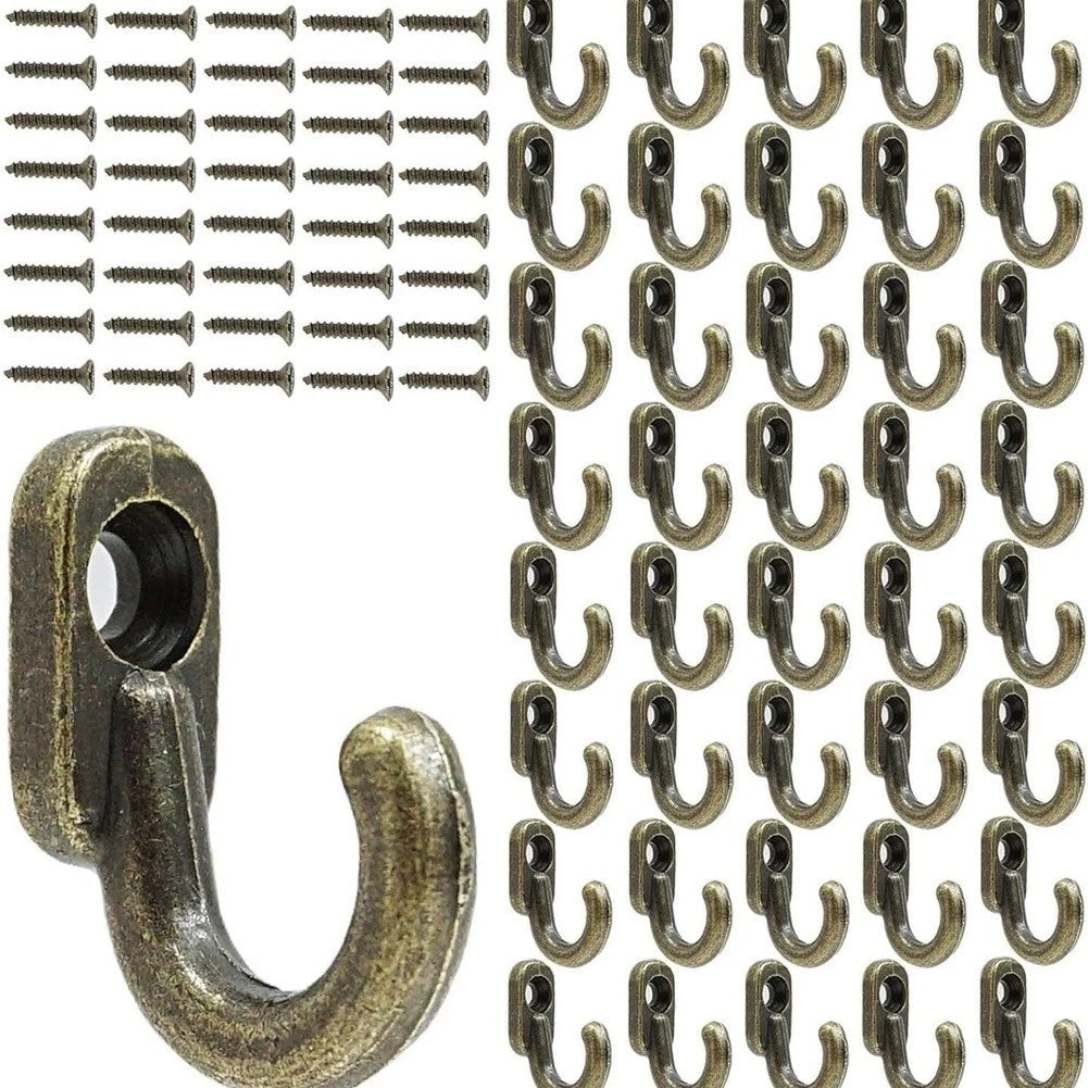 40pcs Bronze Hooks with Screws for Wall Mounted Clothes Storage