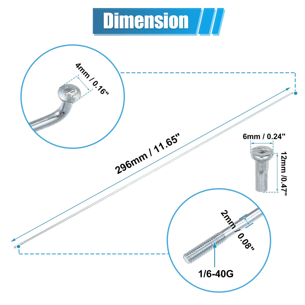 12pcs J Bend Galvanized Bicycle Spokes 296mm with Nipples for 14G
