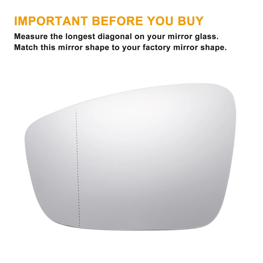 Left Side White Mirror Glass w Heated for Volkswagen Beetle Jetta (1999–2010)