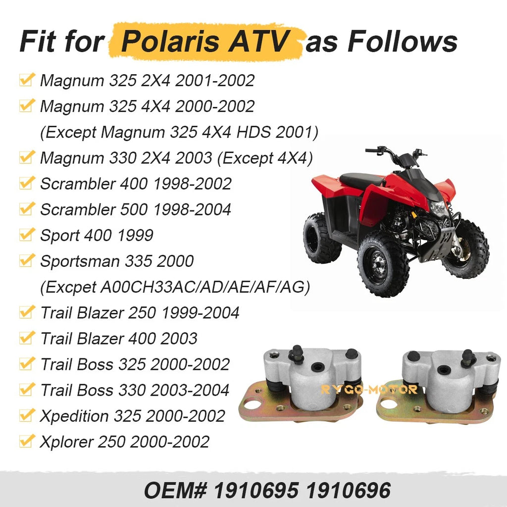 Front Brake Calipers & Pads for Polaris Xplorer 250, Xpedition 325, Magnum 325 ATV