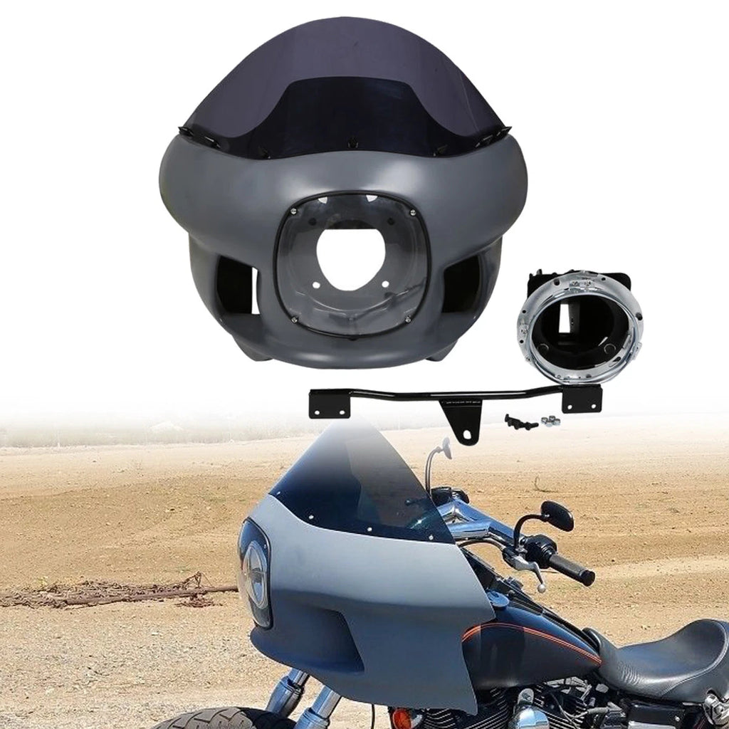 Front Headlight Upper Fairing Cowl Mount & Windshield for Harley Dyna (2006–2017)