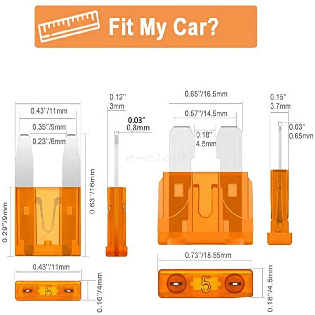 Set of 300 Standard Blade Auto Car Fuses 2A-400A with Box