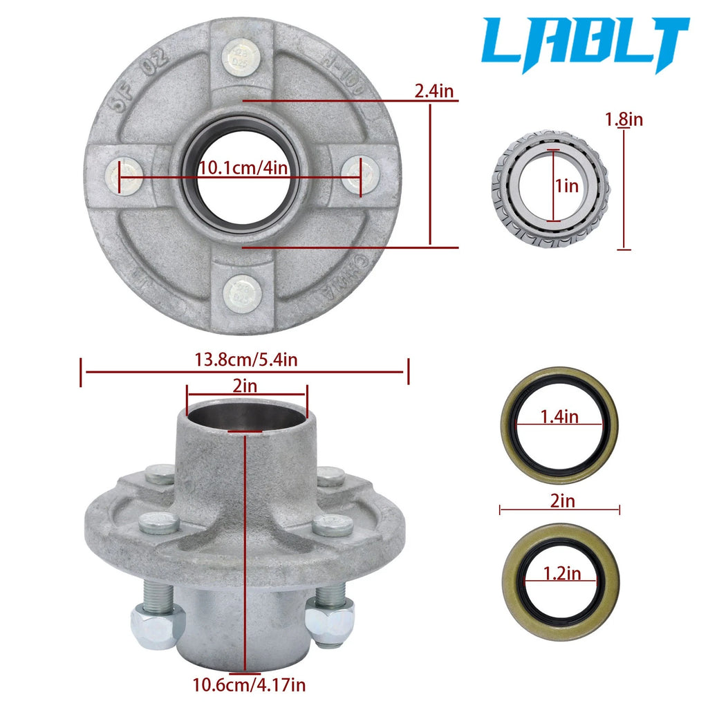 Set of 4 Galvanized Trailer Hub Kit for 2000lb Spindle (1")