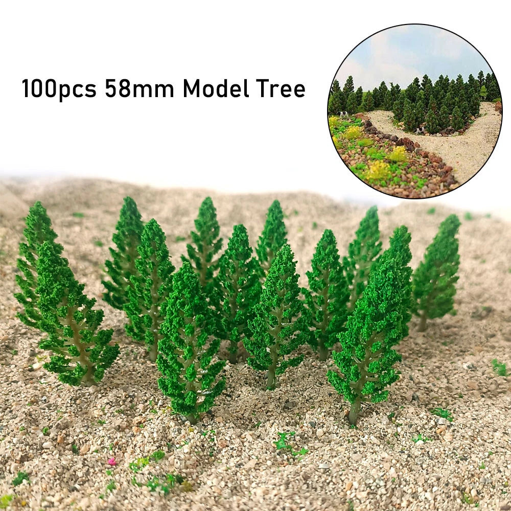 100pcs Miniature Pine Trees for Train Railroad Landscape (Model Scenery)