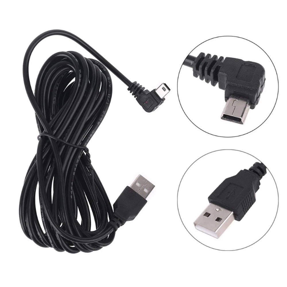 3.5m Left Bend Mini USB Charger Adapter Power Cable For Dash Cam Vehicle DVR 5V