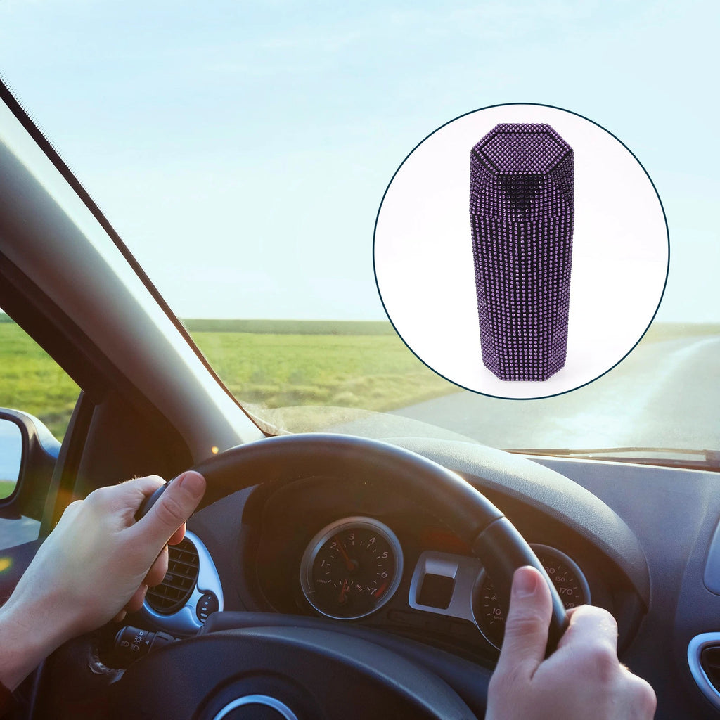 Car Trash Can for Front Seats (1 Pc) - Durable ABS Rhinestone - Purple