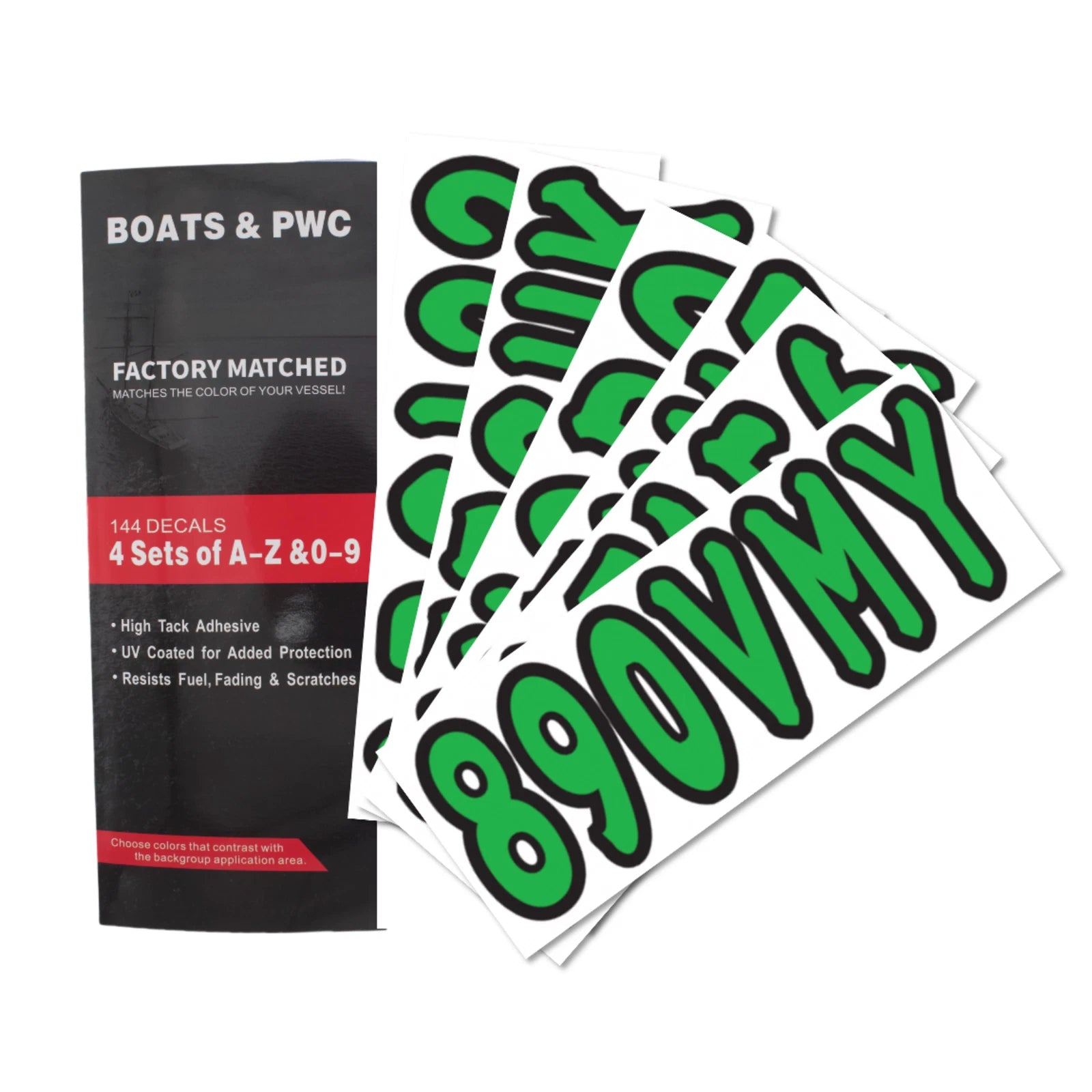 Boat Registration Numbers Decals A-Z & 0-9 Green