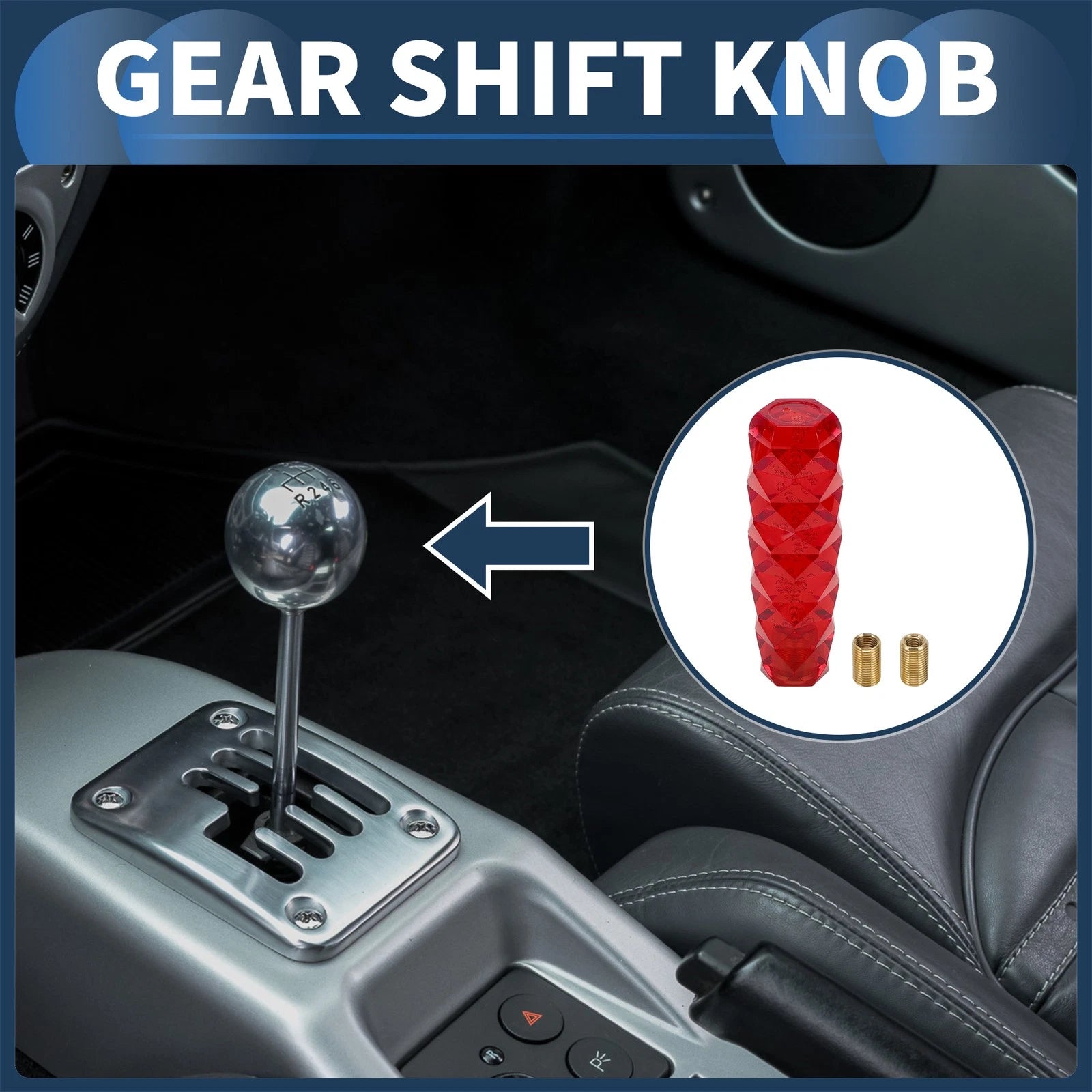 Crystal Gear Shift Knob with 2 Adapters for Universal Fit (15cm)