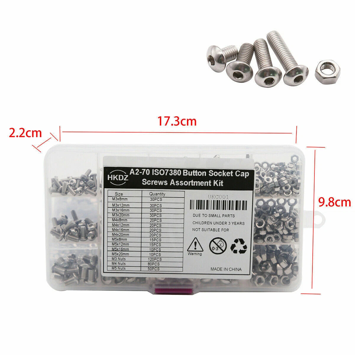 500pcs Stainless Steel Hex Socket Cap Head Bolts Screws Nuts M3 M4 M5 304 Kit