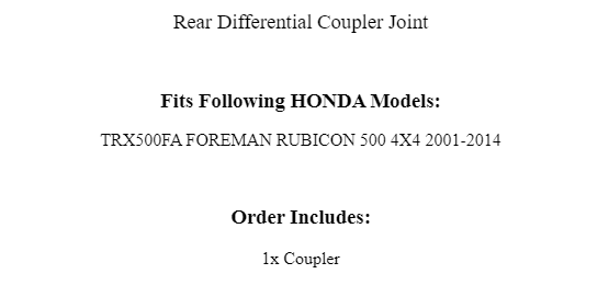 Rear Differential Coupler Joint Replacement for Honda TRX500FA Foreman (2001–2014)