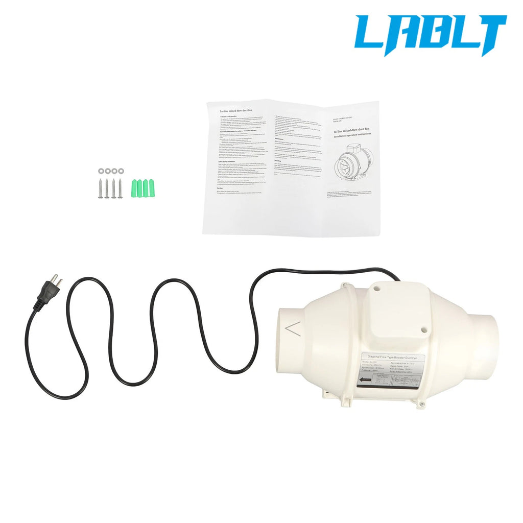 4" Inline Ventilation Exhaust Blower Fan for Kitchen Hydroponics (LABLT)