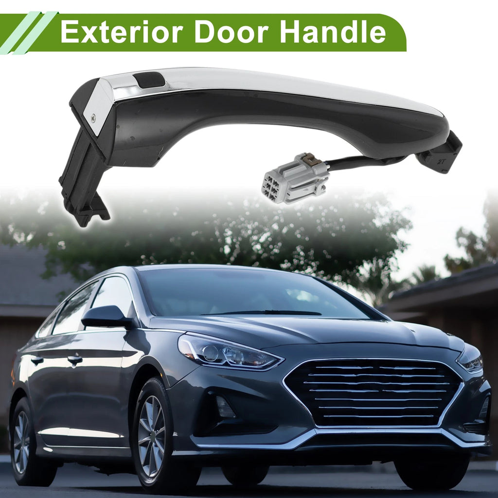 Exterior Door Handle Front Left Replacement for Hyundai Black Silver Tone (2010–2017)