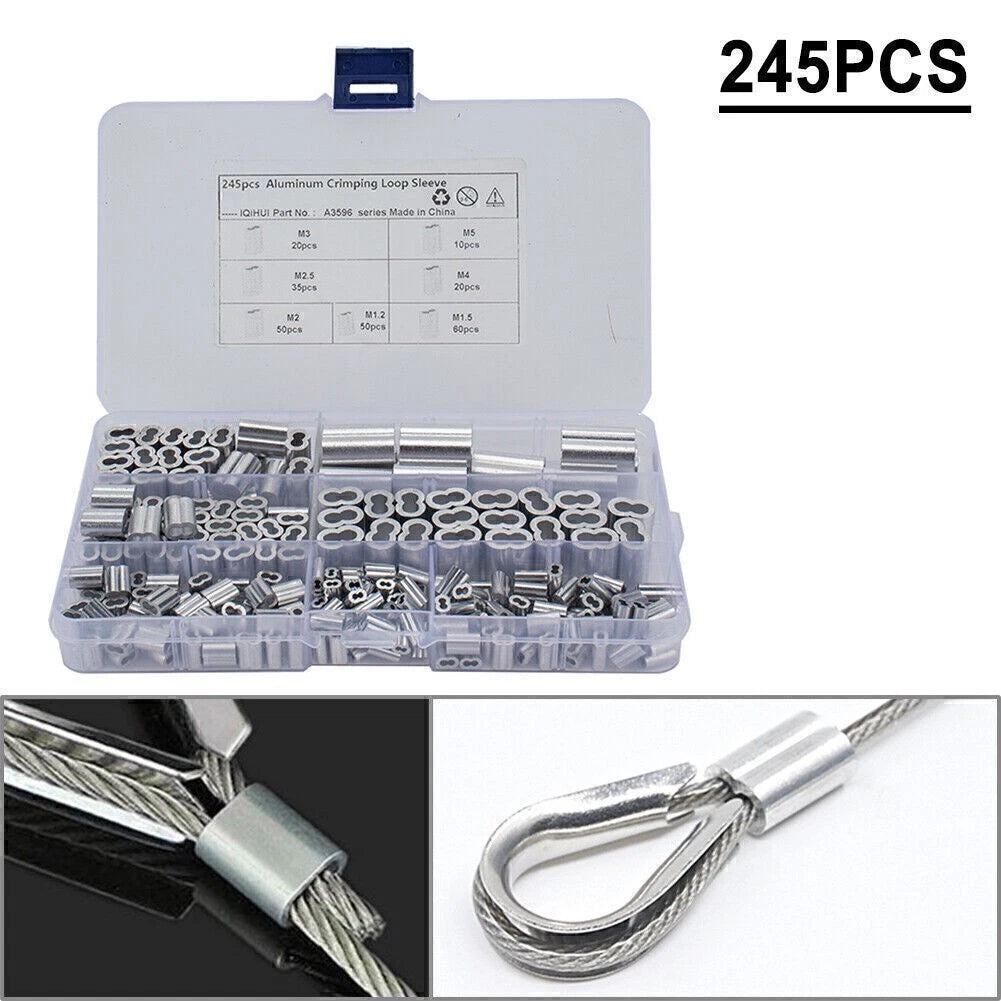 2X Aluminum Wire Rope Cable Ferrule Crimping Swage Sleeve 7 Size Silver Tone