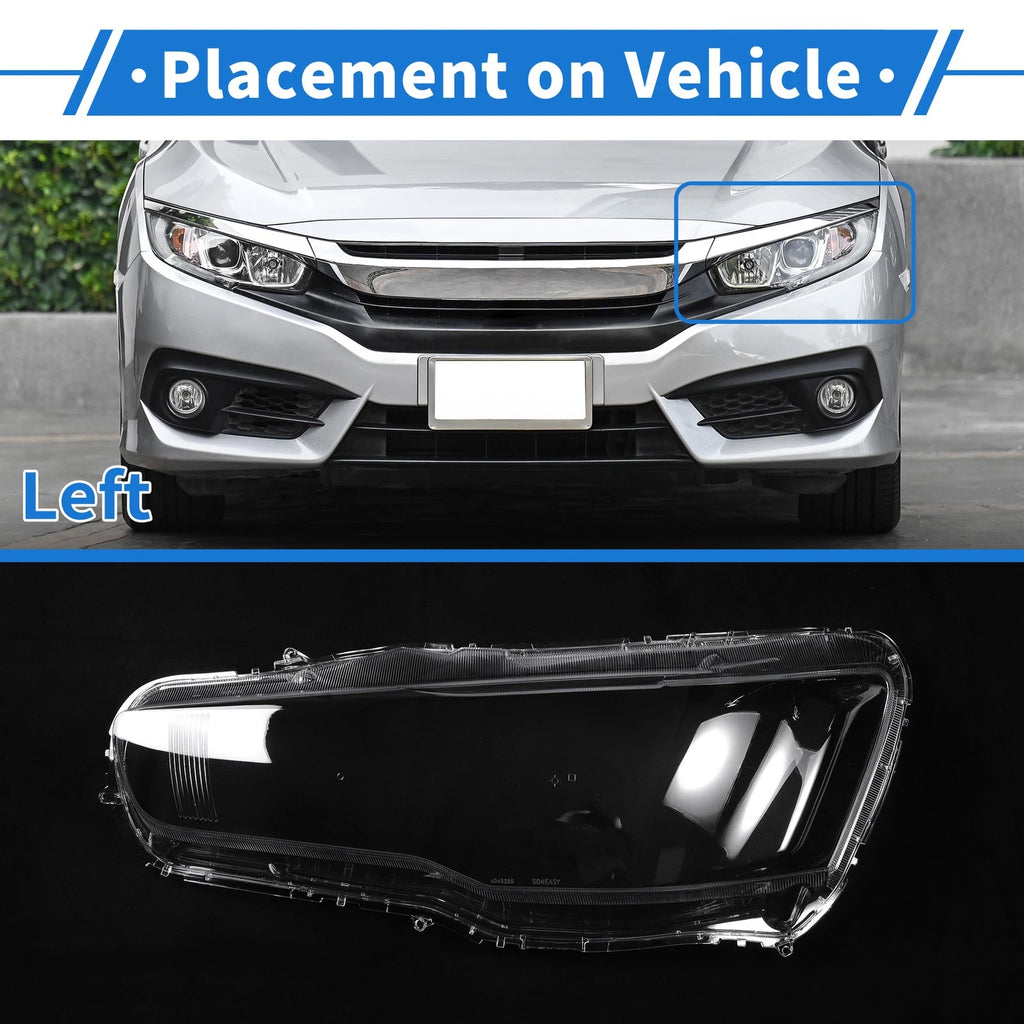 Headlight Lens Cover Front Left Replacement for Mitsubishi Lancer (2008–2016)