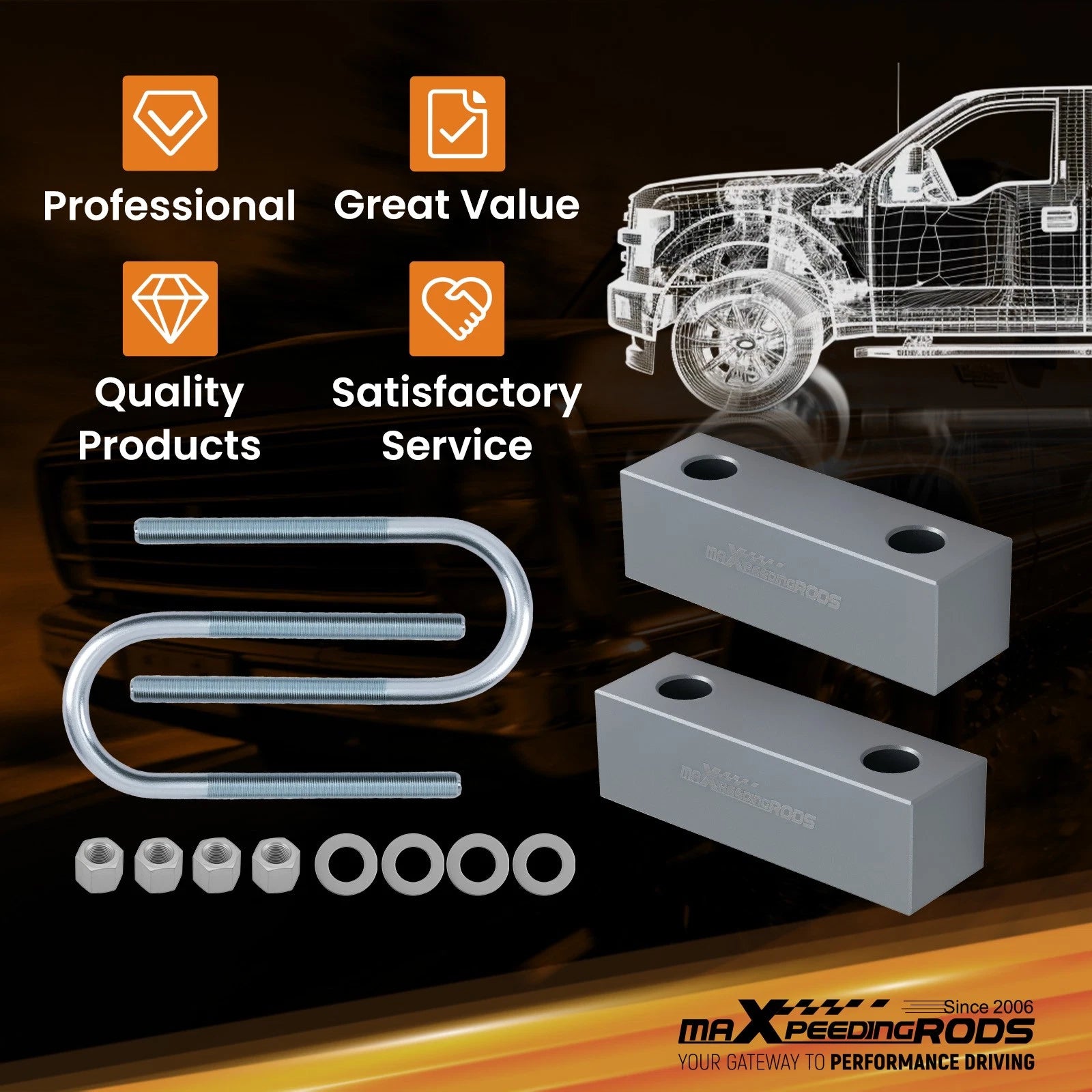 2" Rear Lowering Block Kit for Chevy C-1000/C-2000 (1960–1972)