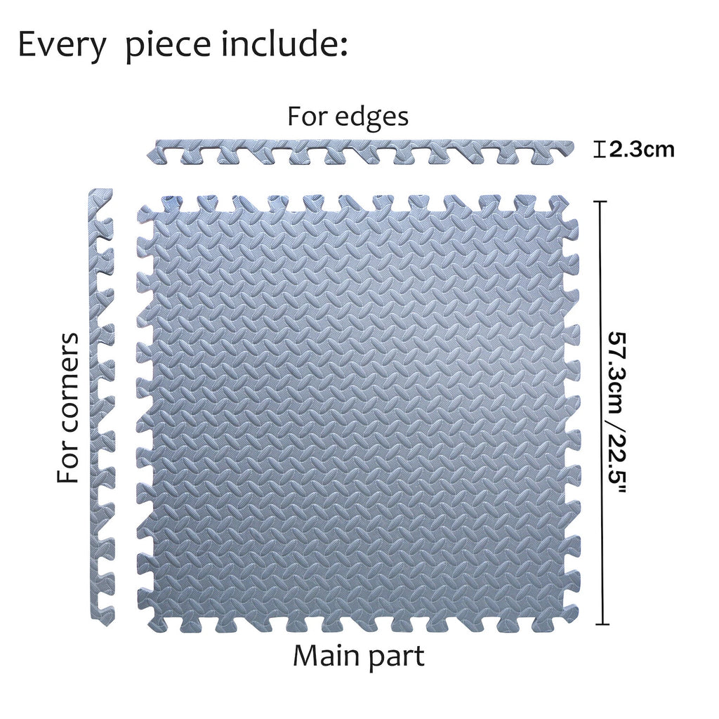 12X Interlocking EVA Foam Gym Floor Mats 24x24 Gray