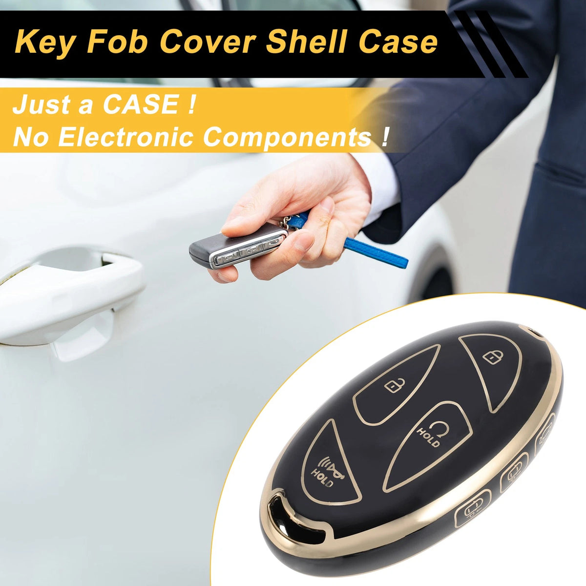 Car Key Case Black Gold Tone Replacement for Hyundai Tucson Kona Ioniq (2021–2025)