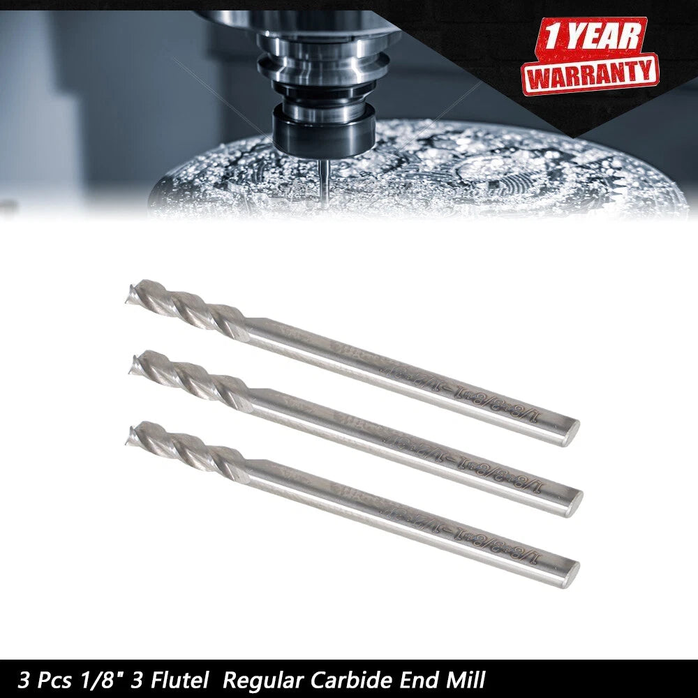 3 Pcs 1/8" 3 Flute Carbide End Mill for