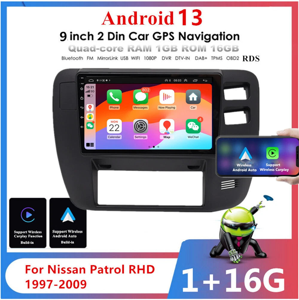 9'' Wireless Carplay Navigation for Nissan Patrol (1997–2009)