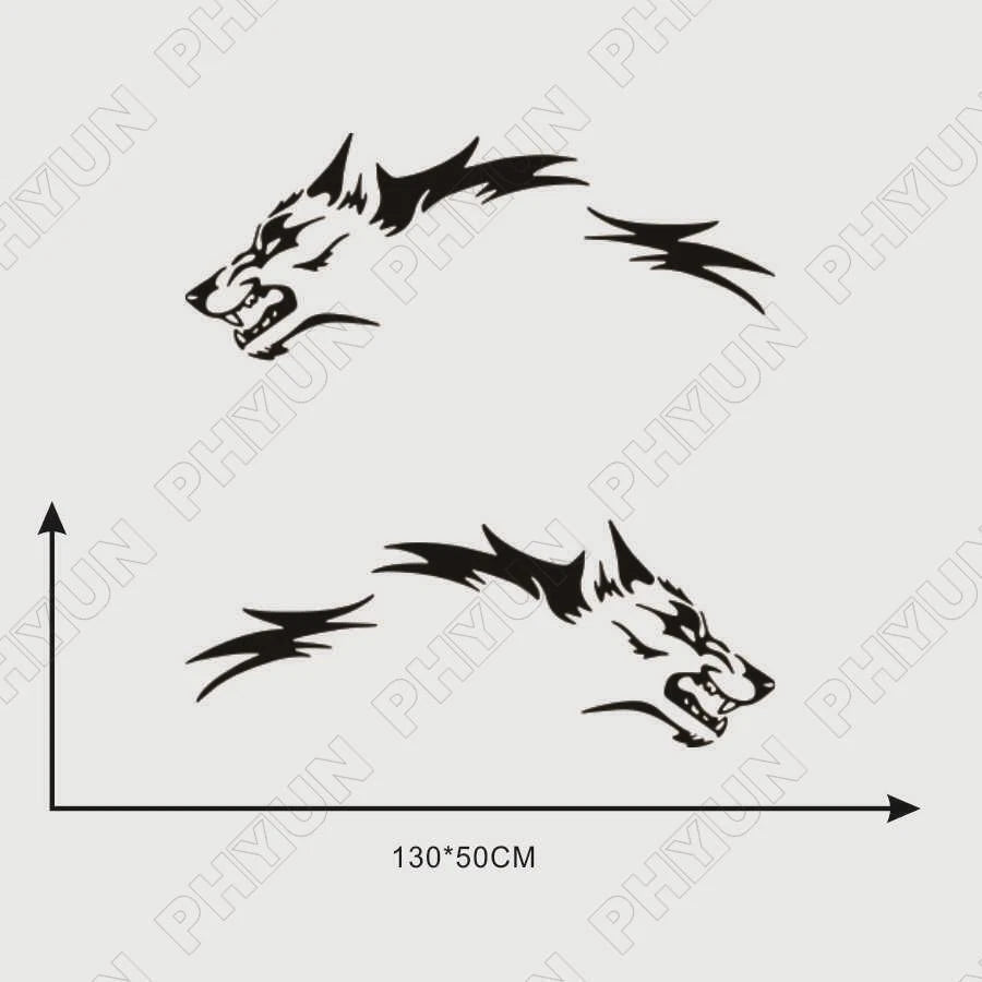 2pcs Black Car Body Side Door Stickers Running Wolf Totem Vinyl Decals Universal