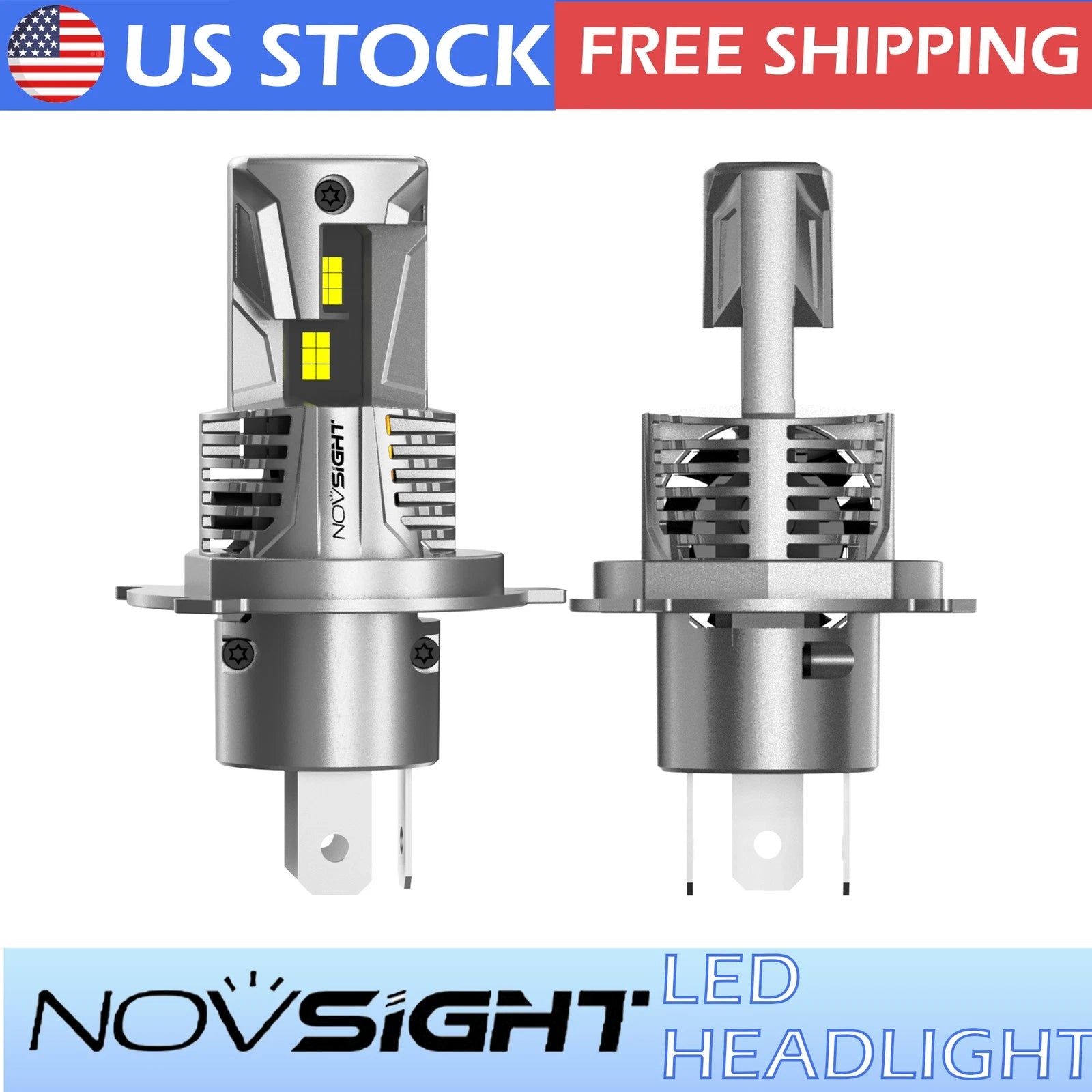 2X H4 LED Headlight Bulbs for NOVSIGHT Conversion Kit (6500K White)