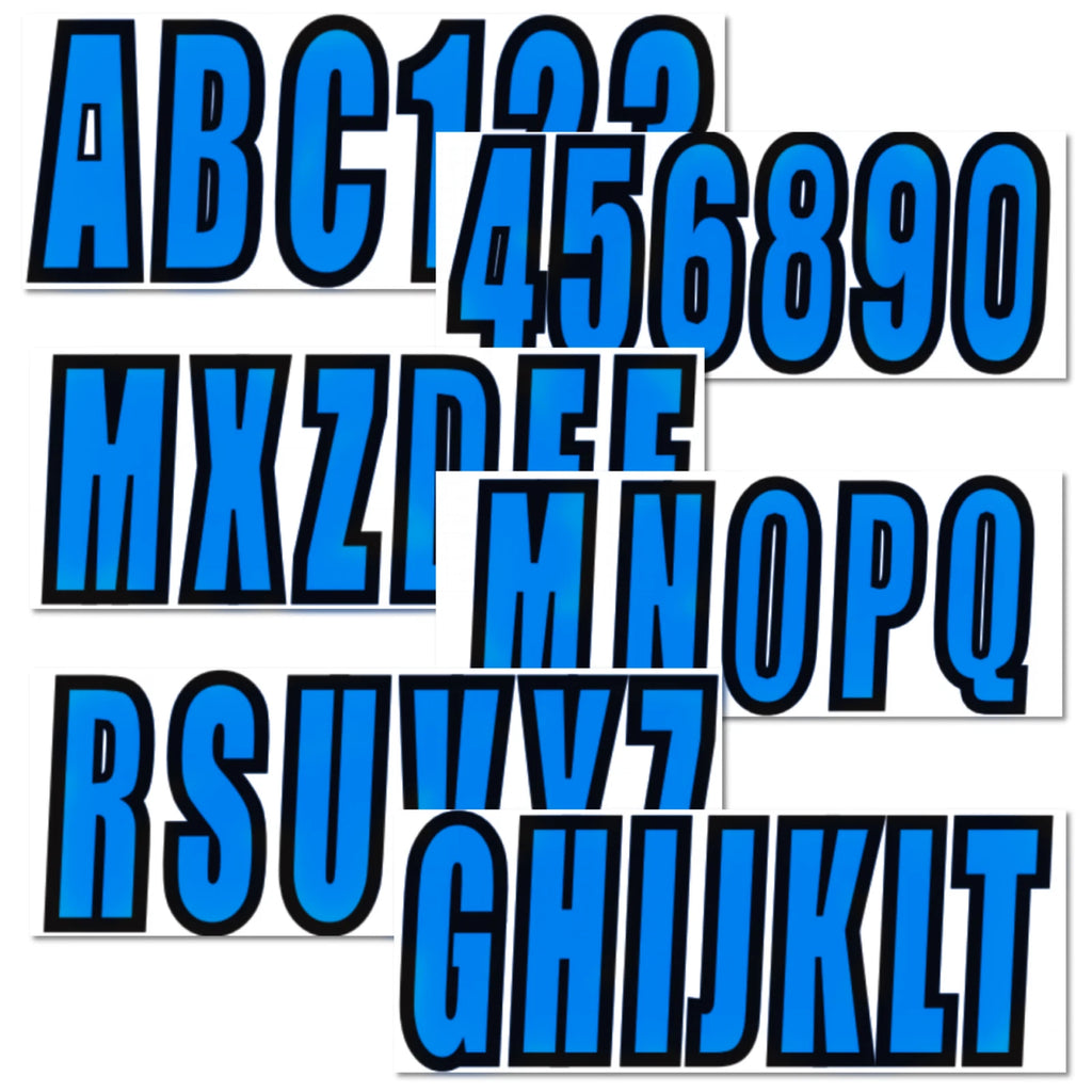 Set of 4 Boat Registration Decal Stickers A-Z & 0-9 Blue