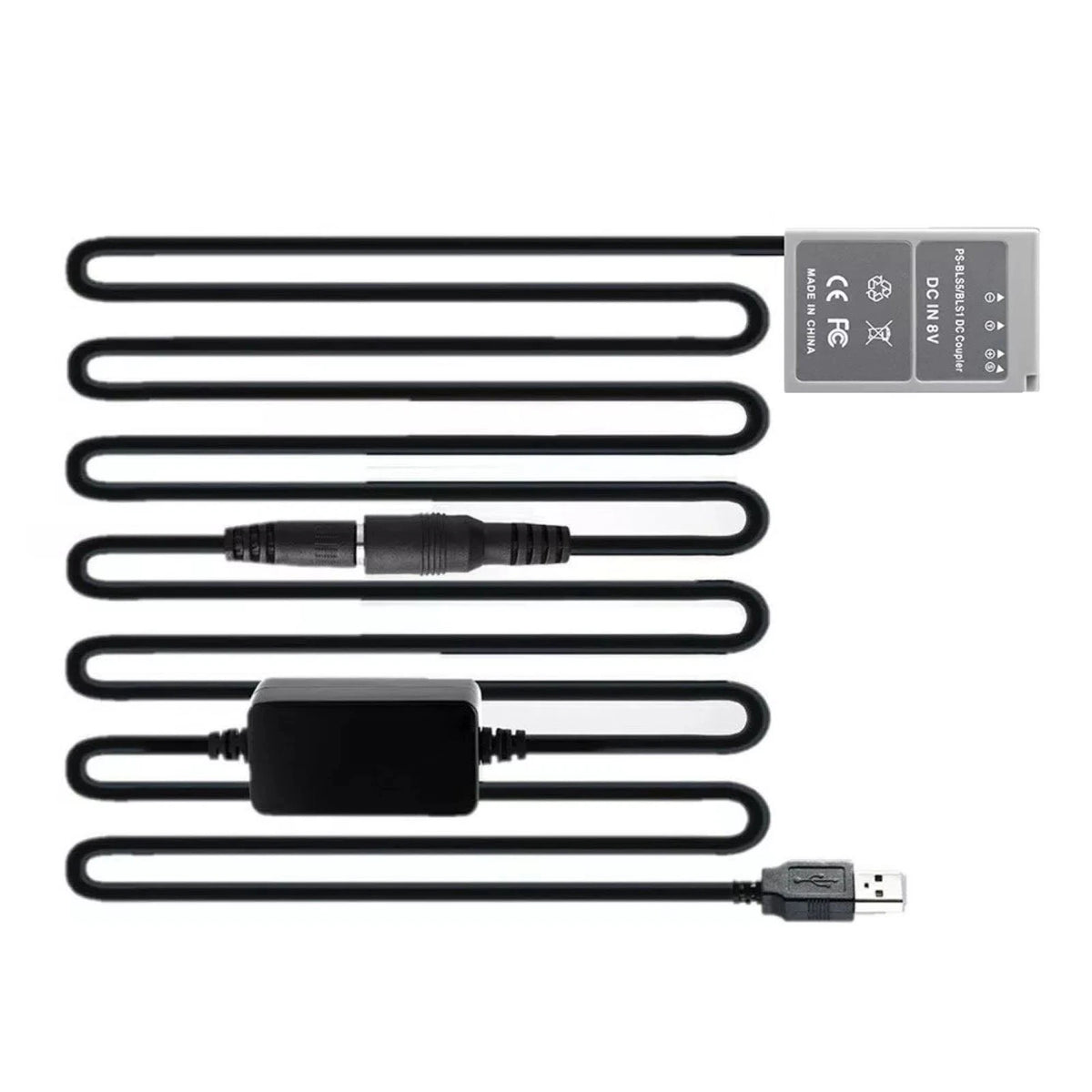 DC Coupler Dummy Battery with USB Cable for Olympus (2A-4A BLS1 BLS5)