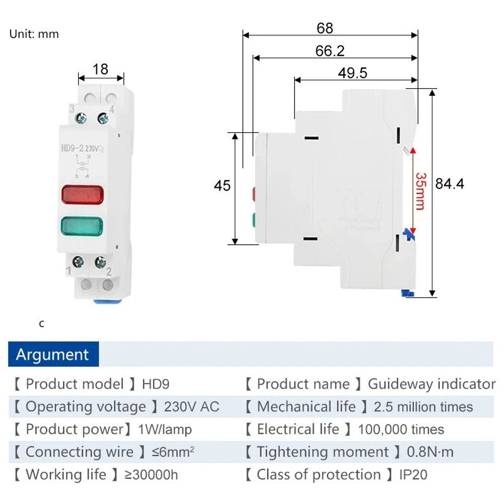 LED Pilot Light for DIN Rail Mounting (230V)
