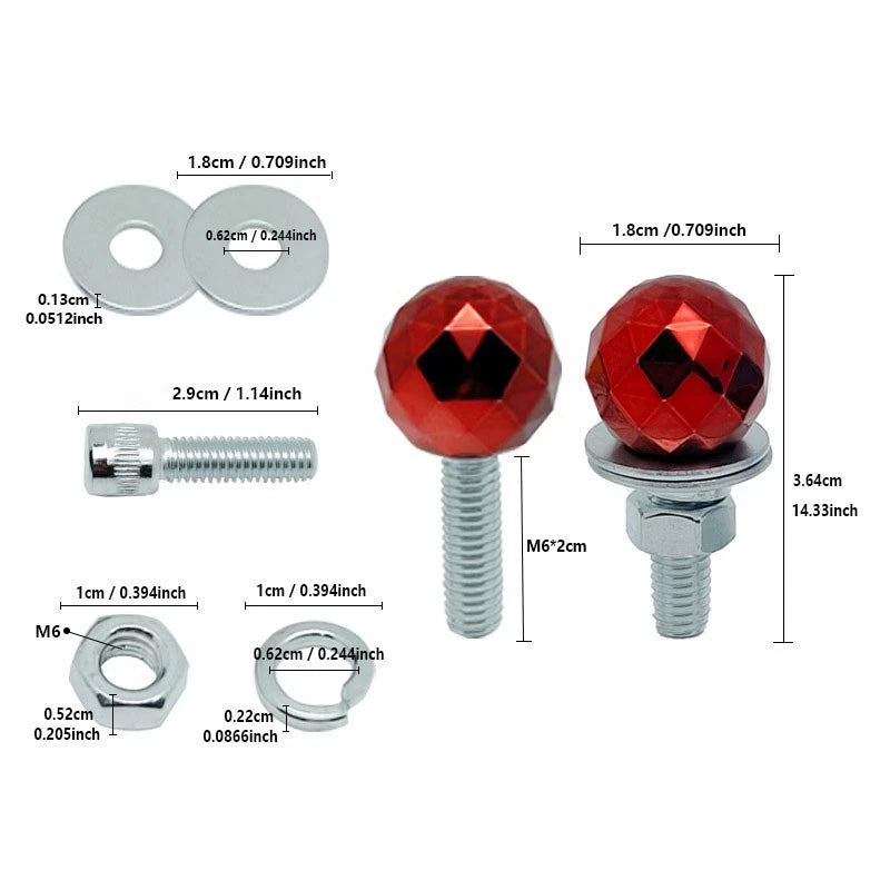 License Plate Screws with Diamond Ball M6 Thread for Cars Bikes