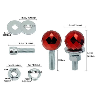 License Plate Screws with Diamond Ball M6 Thread for Cars Bikes