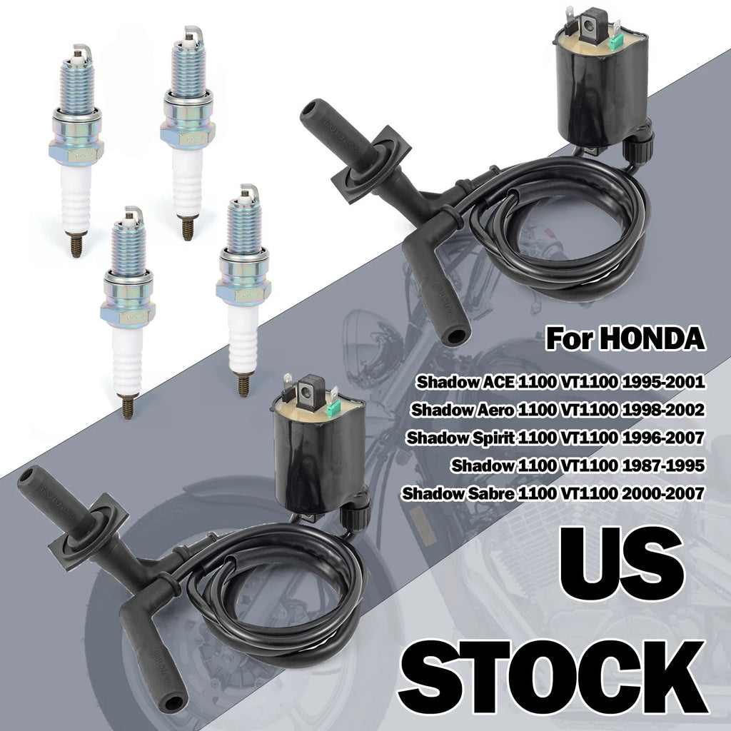 Ignition Coil Spark Plug + Cap Set for Honda Shadow Aero 1100 (1998–2002)