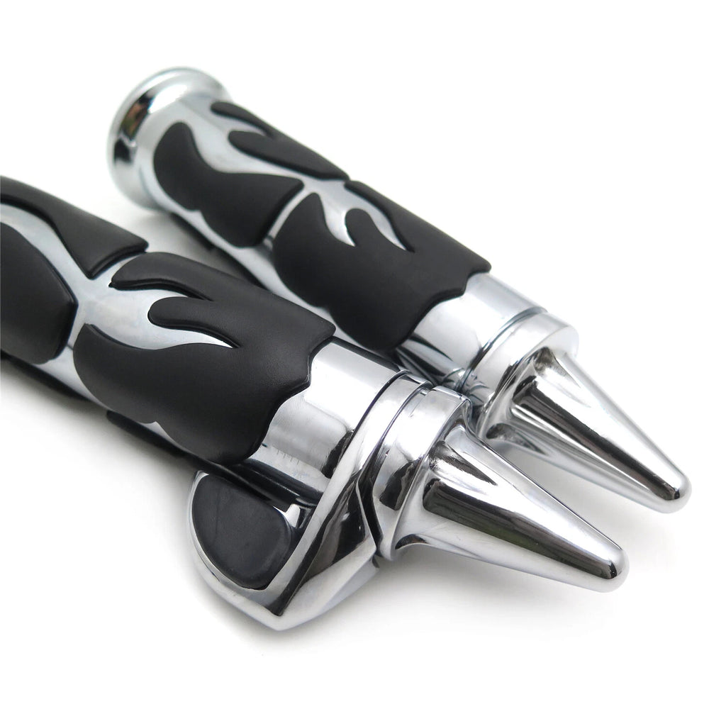 1 Pair Chrome Flame Spike Hand Grip Throttle Boss for Harley Dyna Touring (–)